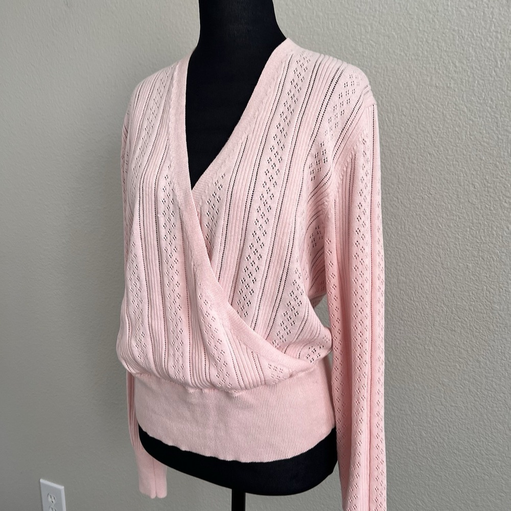 Fifteen Twenty Small Pointelle Faux Wrap Pink Top Knit Soft Girl Balletcore - Picture 3 of 9
